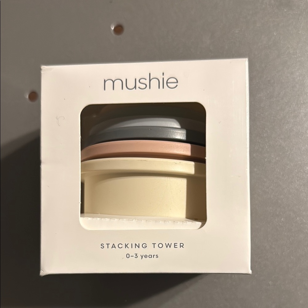 Mushie Stacking Tower - Cream, Pink, Gray